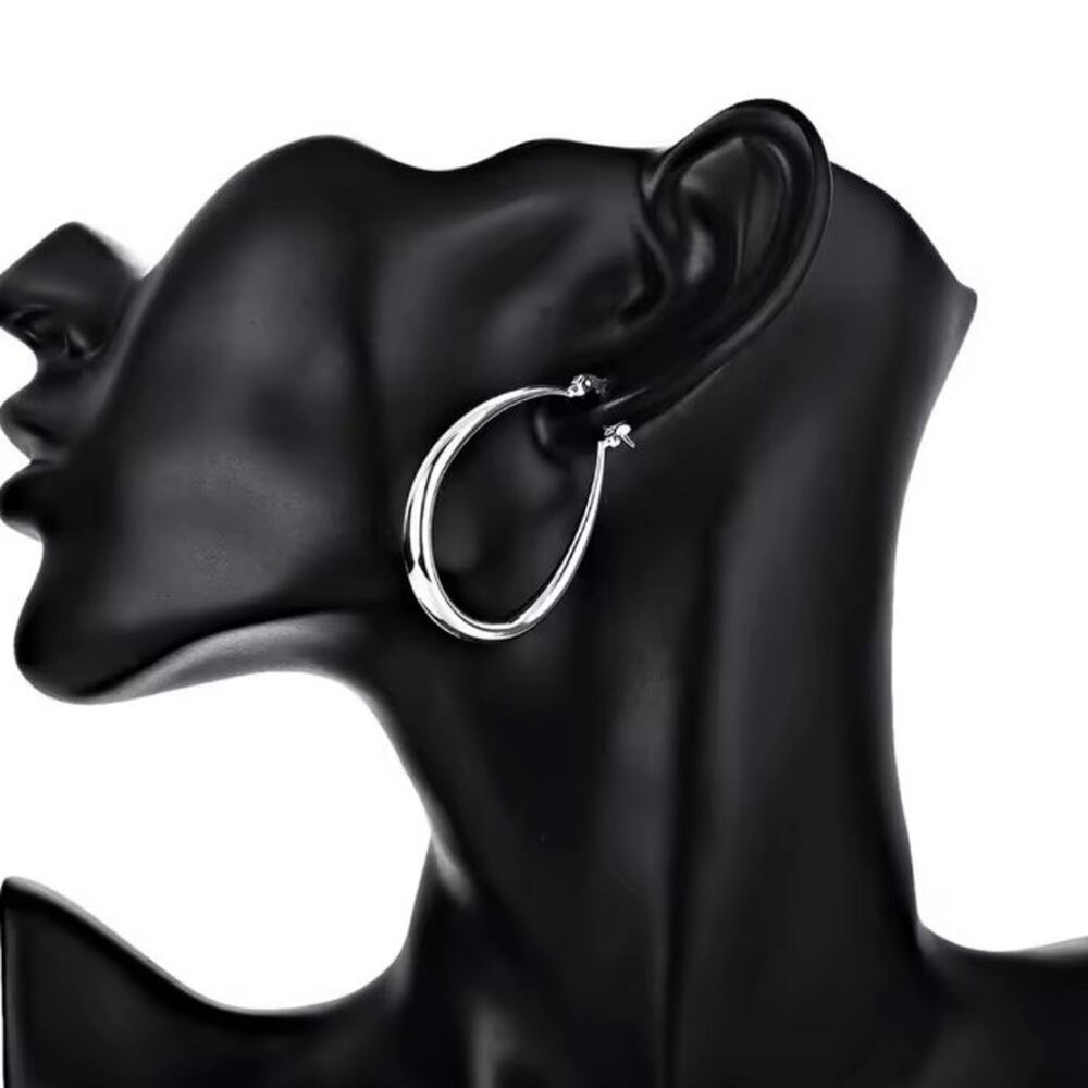Oval Hoop Earrings 925 Sterling Silver 41mm Valentine's Birthday Anniversary
